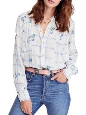 Free People Window To My Heart Long-Sleeve Button-Down Floral Blouse